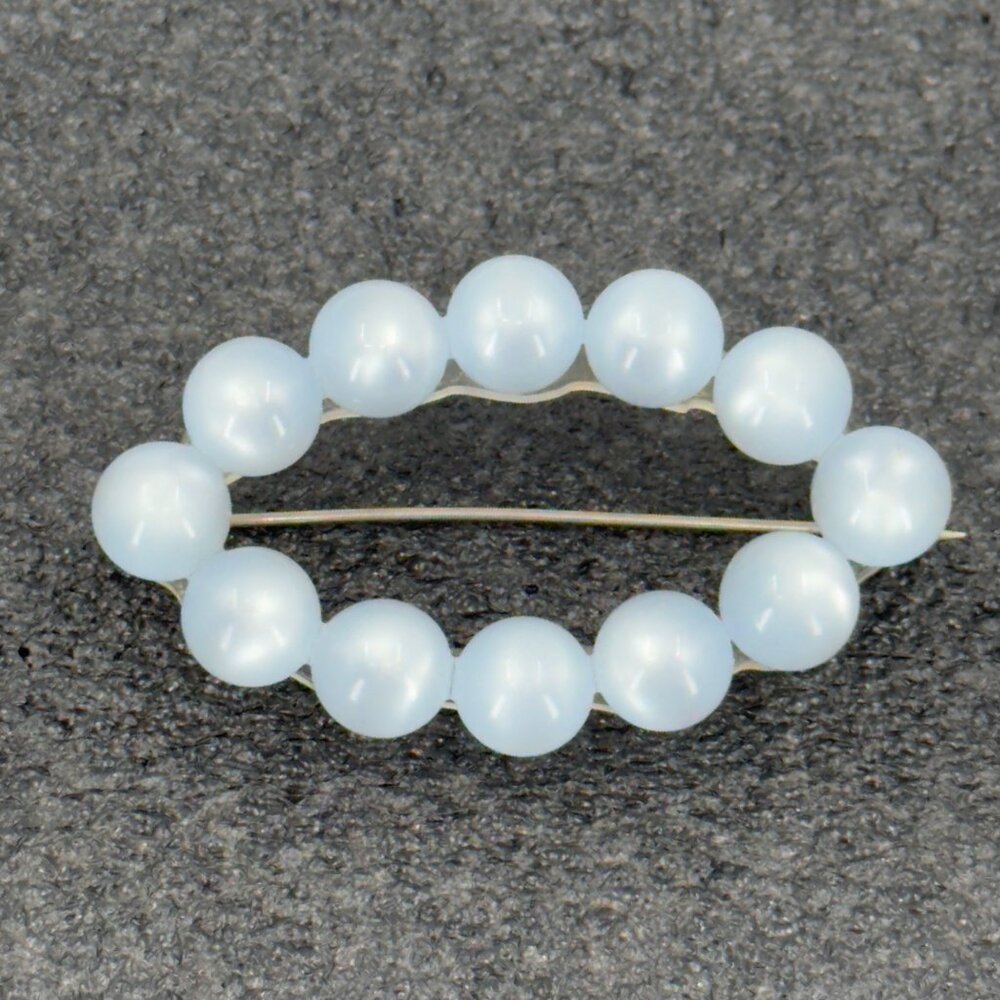 Vintage Oval Pastel Blue Moonstone Bead Brooch Pin Lucite
